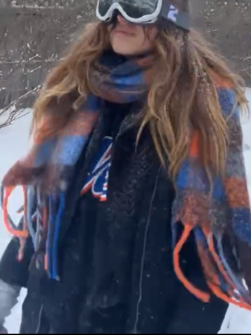 Cozy Multicolor Plaid Fringe Scarf - Blue & Orange